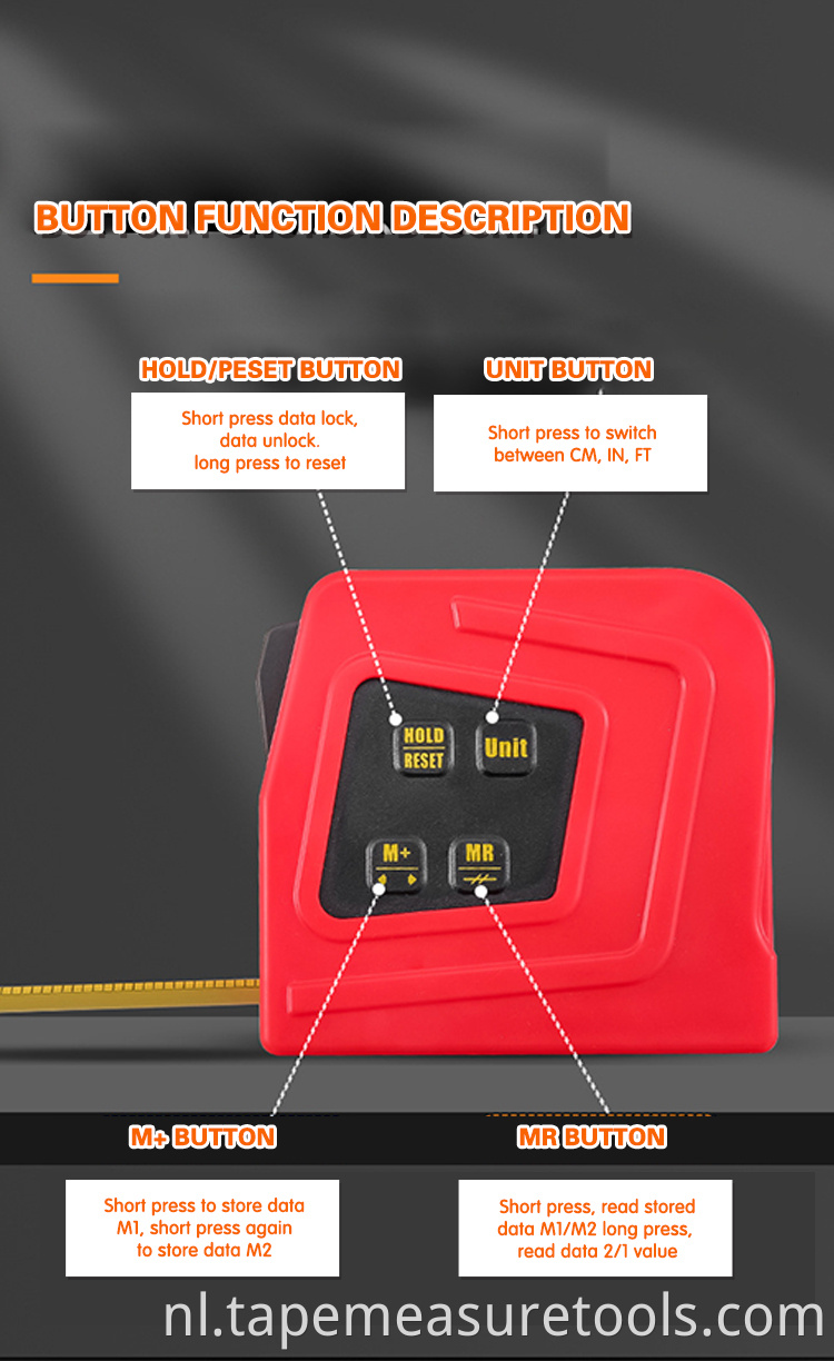 Fabrieksgroothandel intelligente elektronische digitale display meetlint 5 meter stalen meetlint;